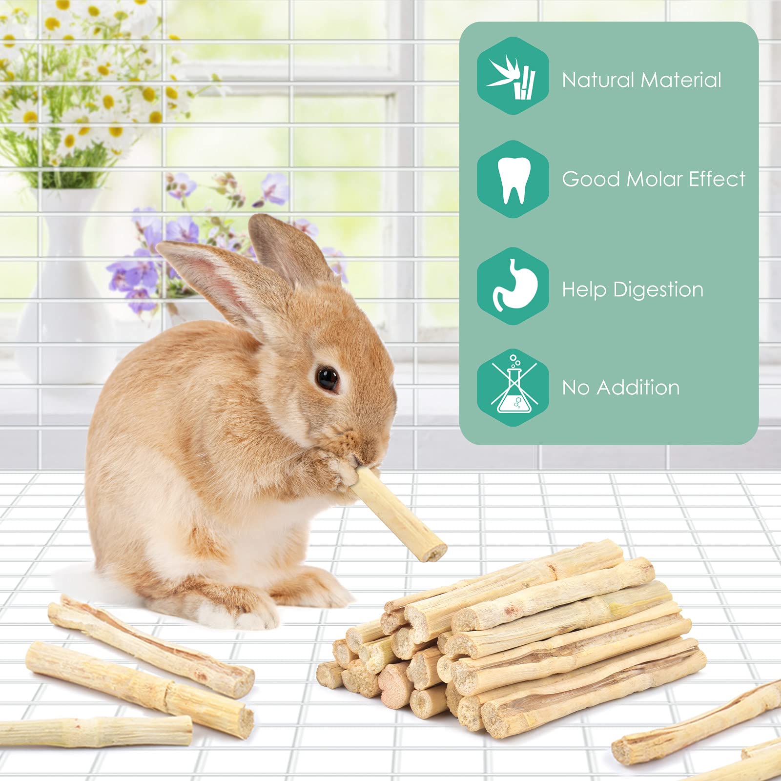 Bissap bamboo chew sticks close-up shows safe, fiber-rich material for small pets.