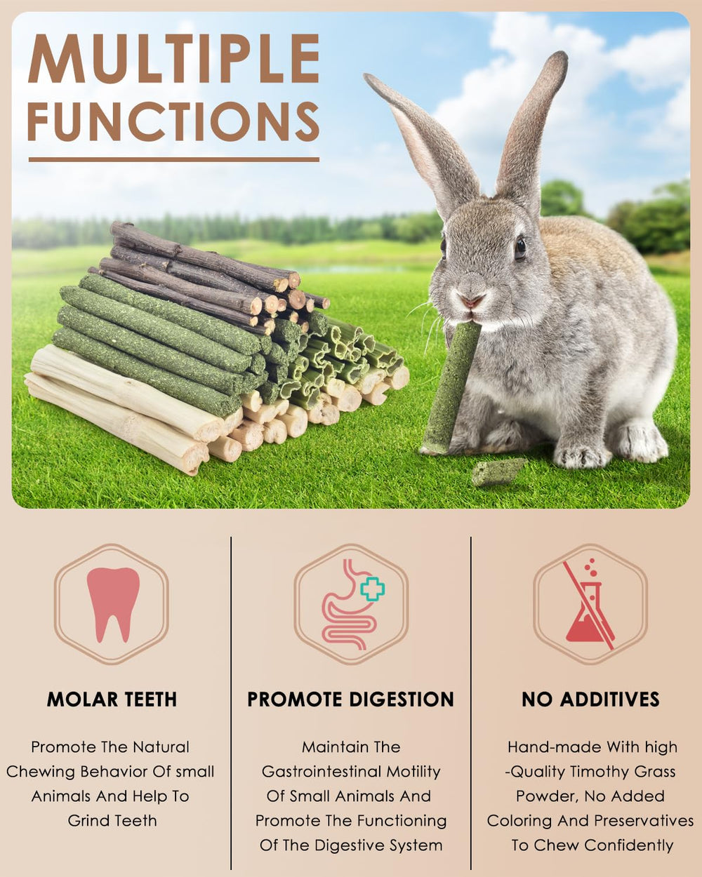 Bissap Timothy hay chew stick closeup demonstrates a fiber-rich texture ideal for gnawing.