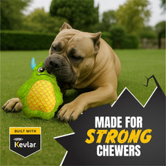 Bite Force dog toy green monster right view highlights reinforced seams for long-lasting play.