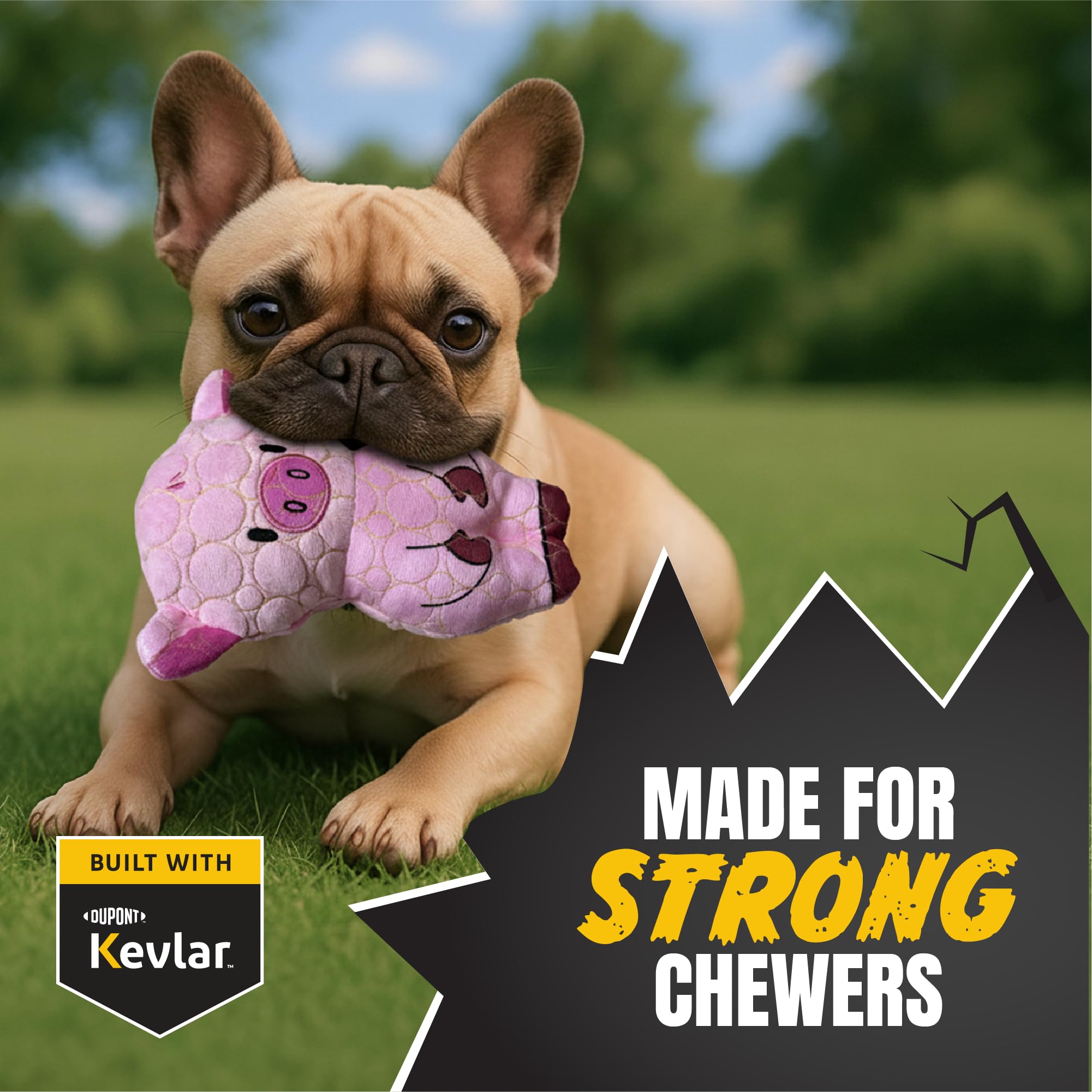 Bite Force kevlar reinforced seams close-up shows tough construction for aggressive chewers.