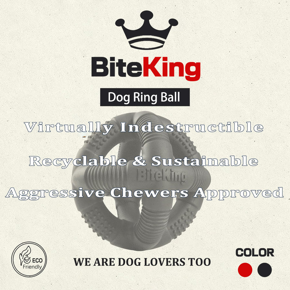 BiteKing dog ball side view showing heavy-duty rubber for aggressive chewers.