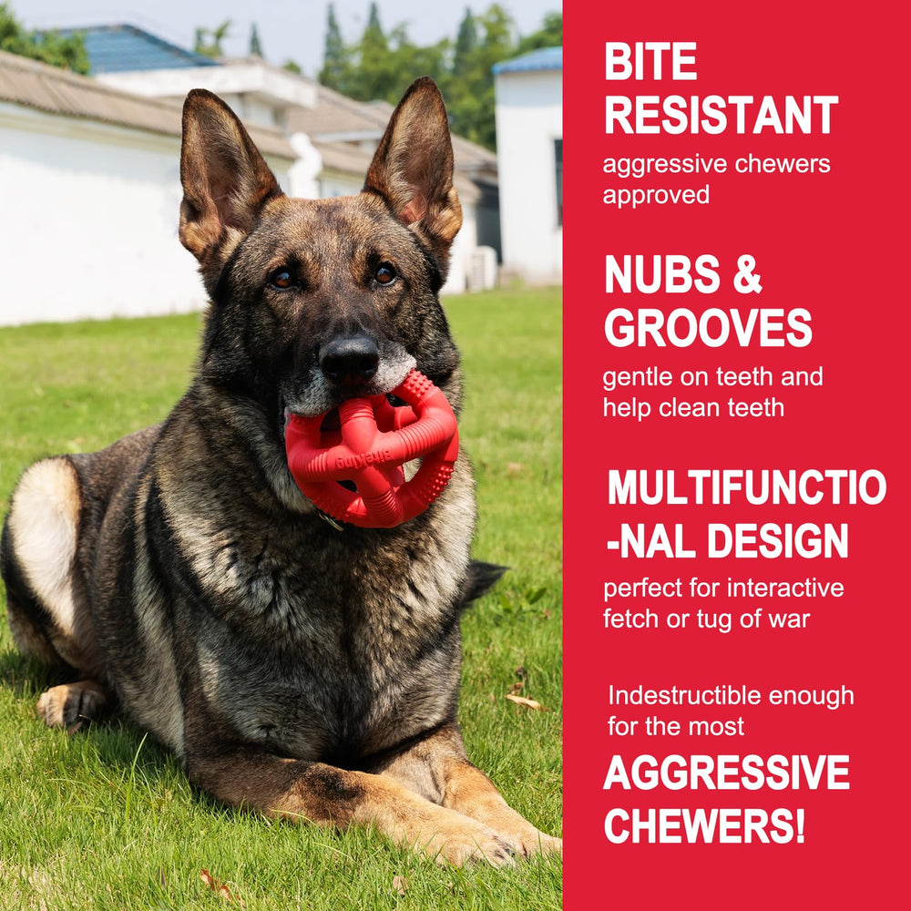 BiteKing lifetime replacement badge image, brand story of durable, USA-designed dog toys.