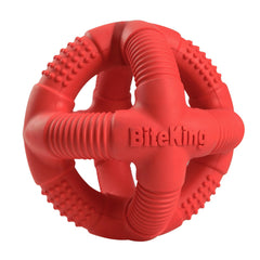 BiteKing natural rubber dog ball in red, side view, built for tough chewers.
