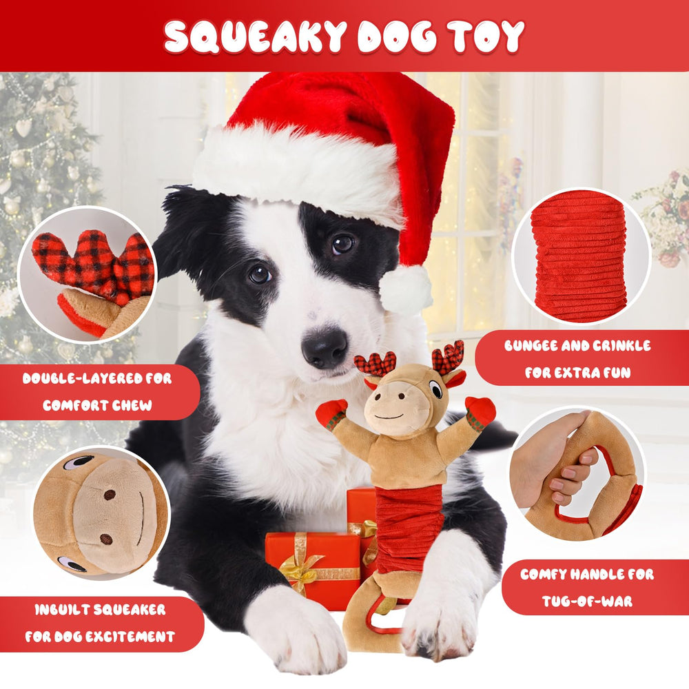 BitPeUG Christmas dog toy shows removable scarf for seasonal play options.
