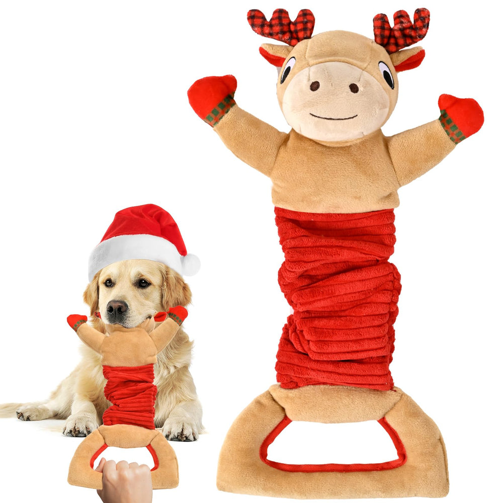 BitPeUG Christmas dog toy with squeaker and tail rattle for engaging play.