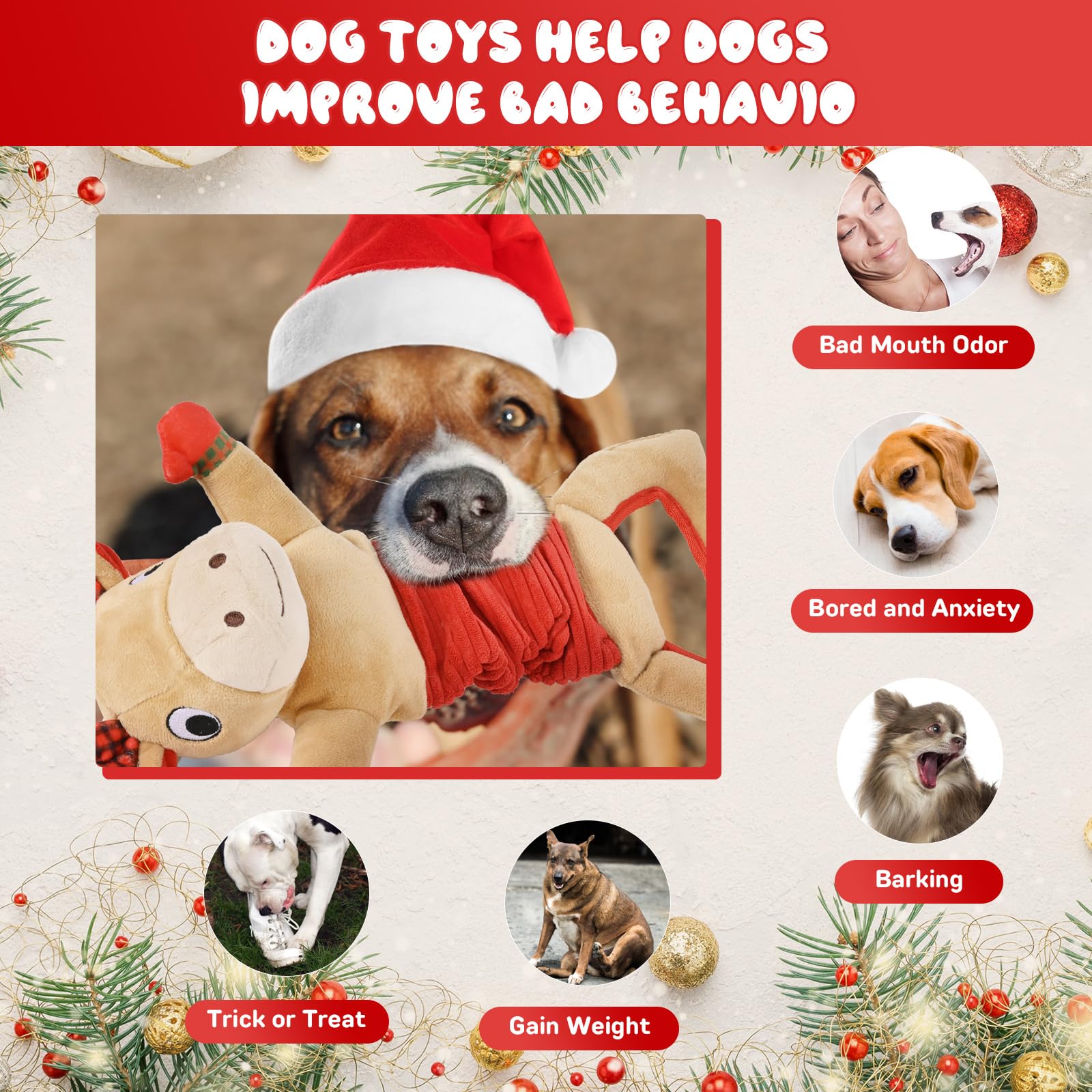 BitPeUG Christmas dog toy features waterproof fabric to keep stuffing dry.