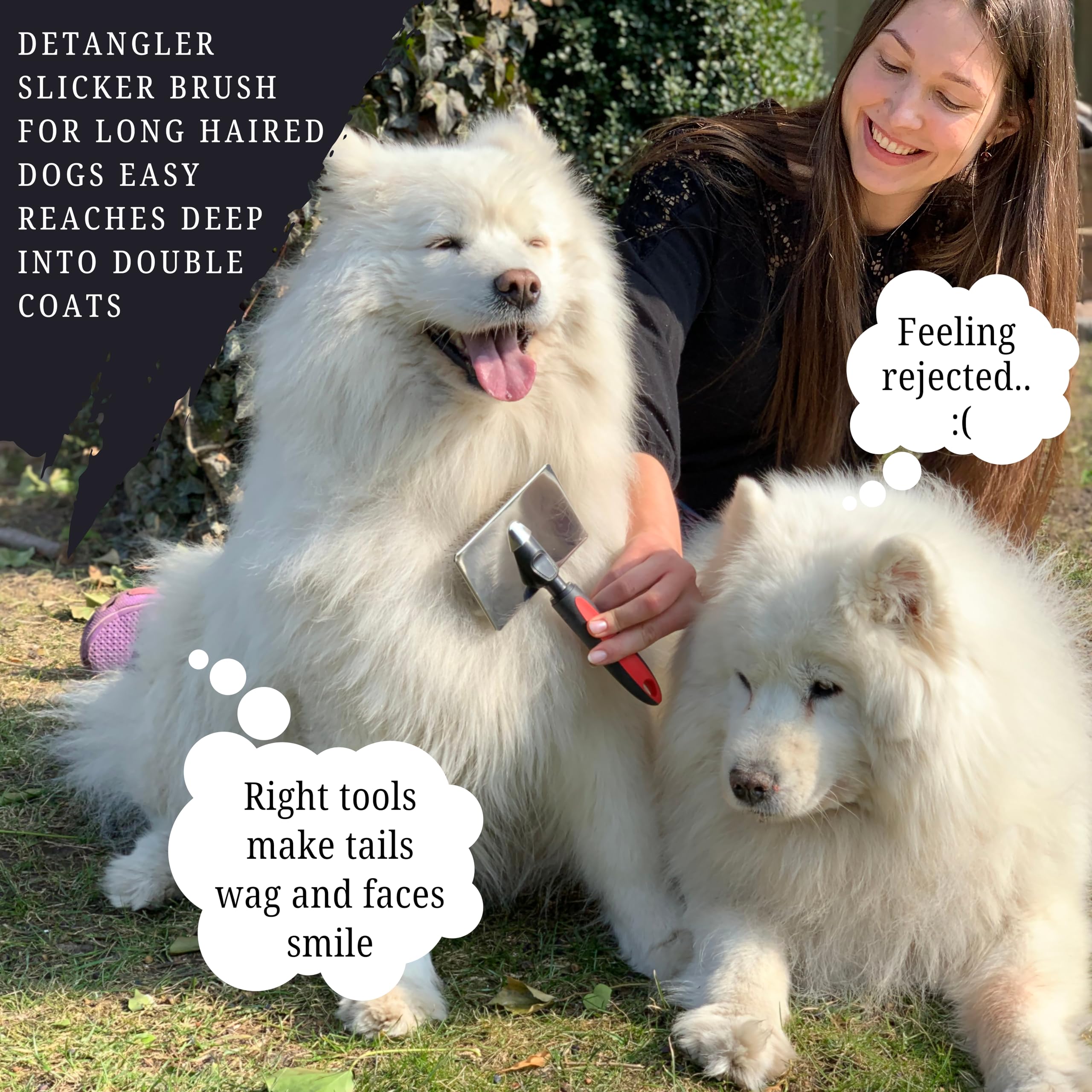 Bixy Pixy dog slicker brush large durable pins resist snagging and prolong coat care.