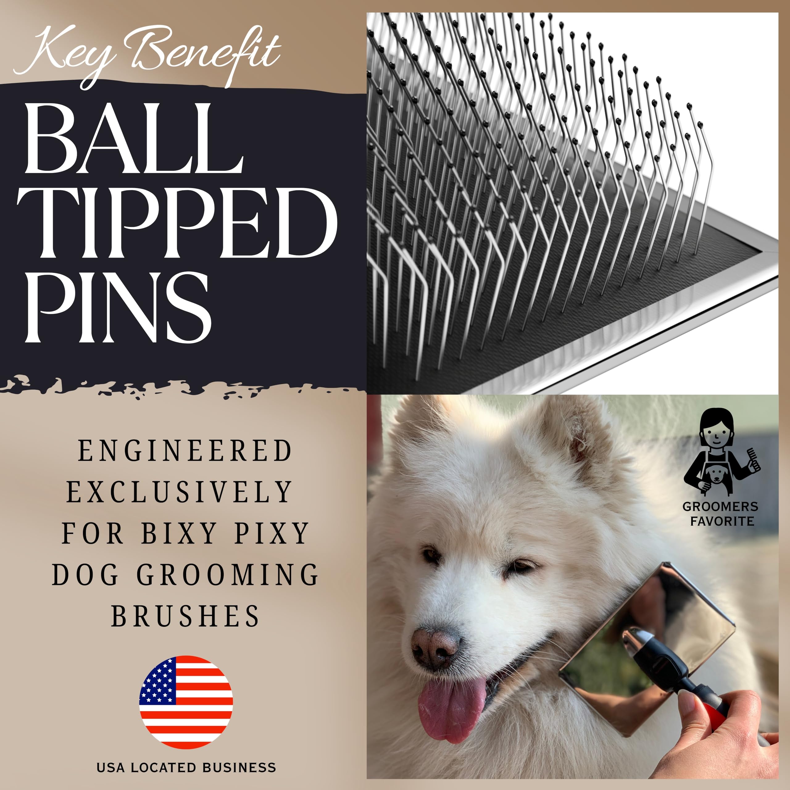 Bixy Pixy dog slicker brush large ergonomic handle for comfortable, non-slip grooming.