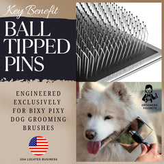 Bixy Pixy dog slicker brush large ergonomic handle for comfortable, non-slip grooming.