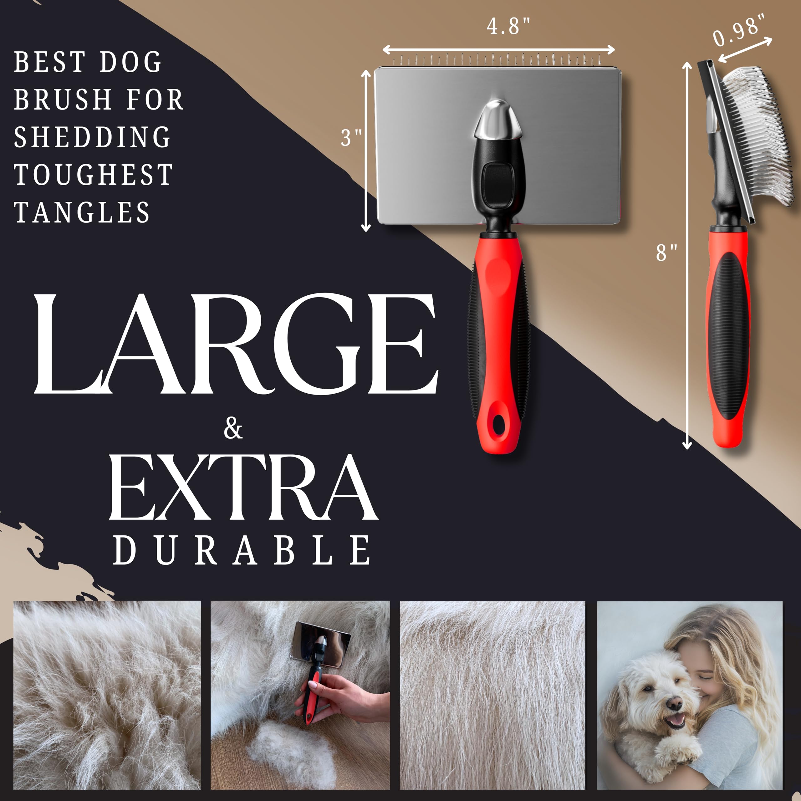 Bixy Pixy dog slicker brush large skin-massage action improves circulation during grooming.