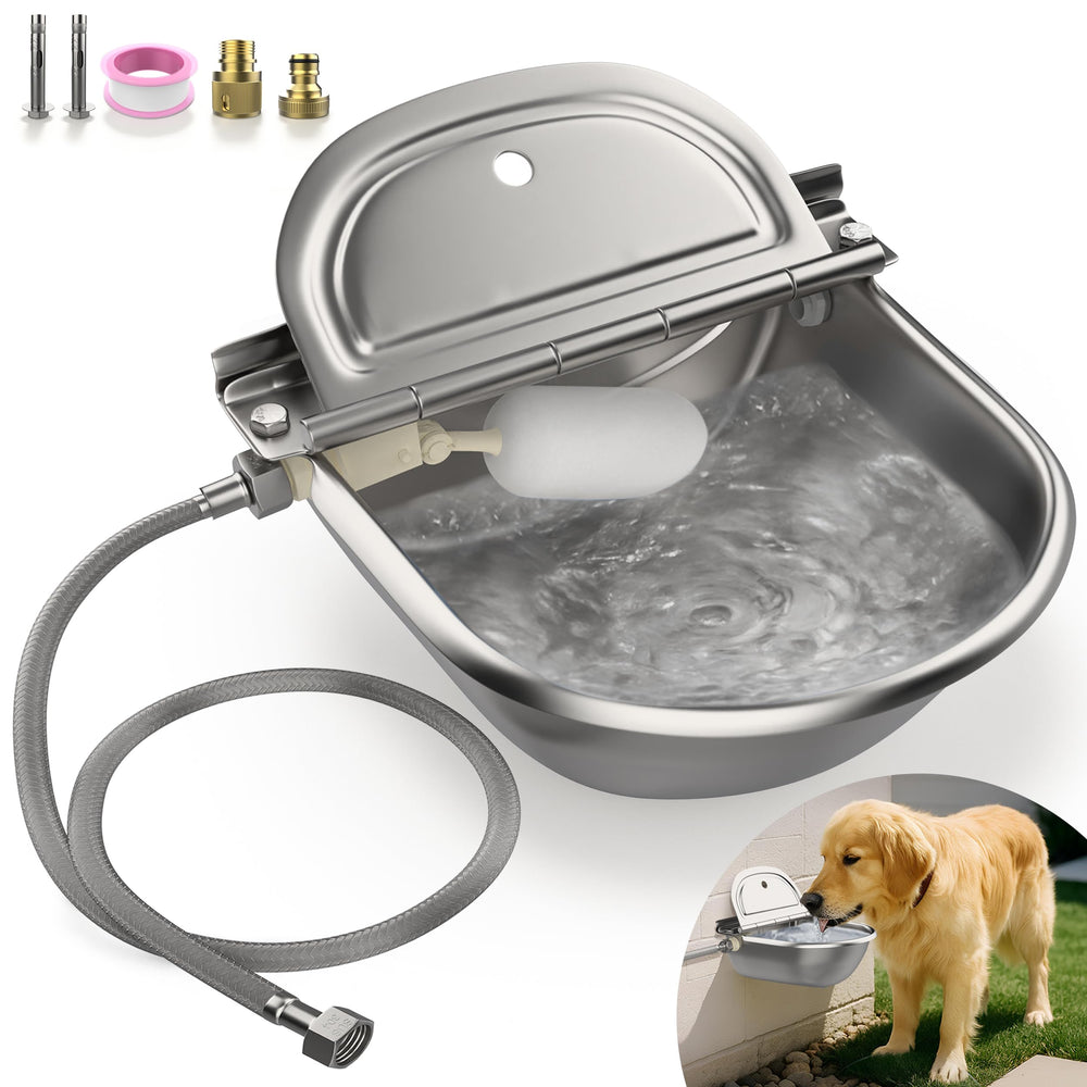 bkhdesign Animal Water Dispenser leakproof drain illustration emphasizes simple cleaning