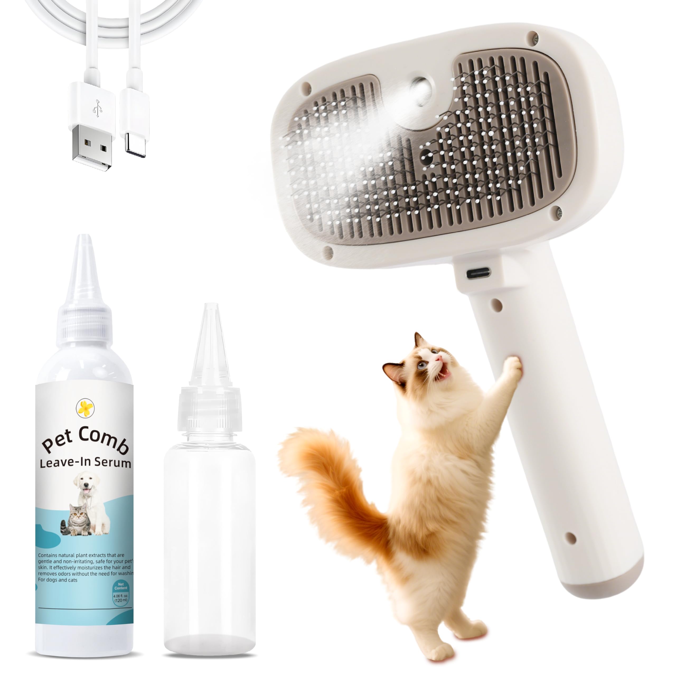 BKUSX cat steam brush front-angle view for quick indoor grooming.