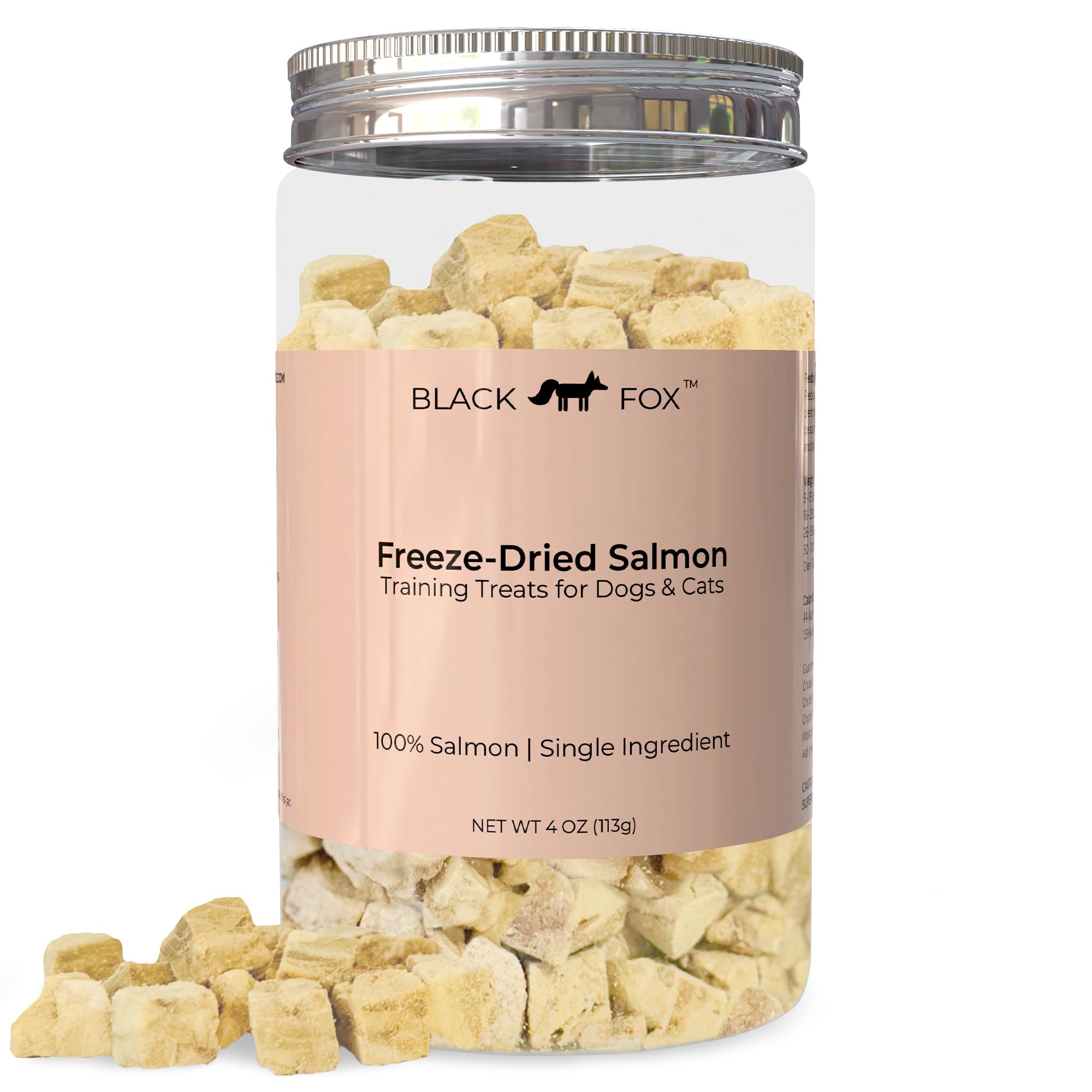 BLACK FOX Freeze-Dried Salmon Treats cubes ideal for training rewards.