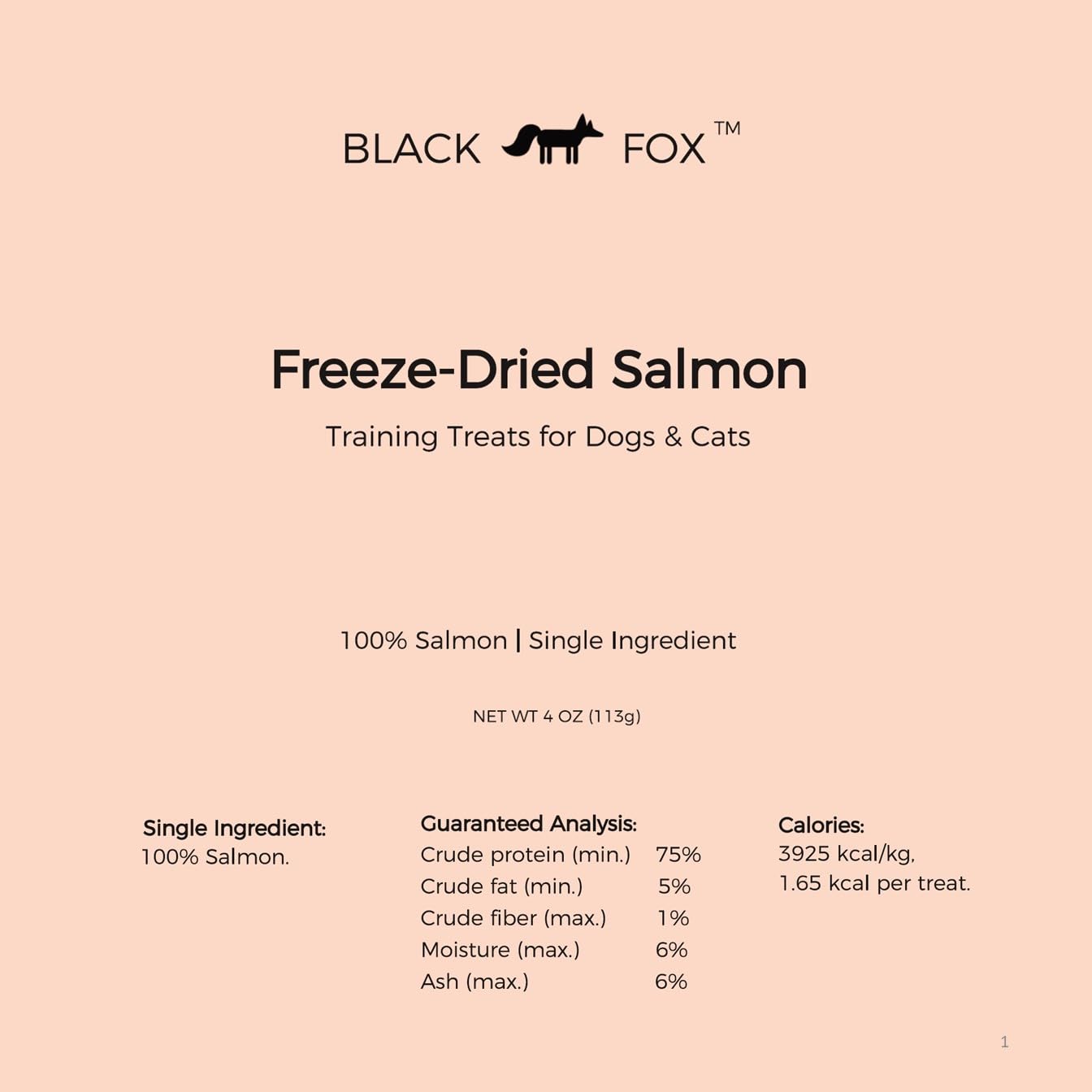 BLACK FOX single-ingredient salmon label highlights pure, gluten-free nutrition.