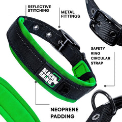 Black Rhino dog collar adjustable fit demonstrates neck measurement for comfort
