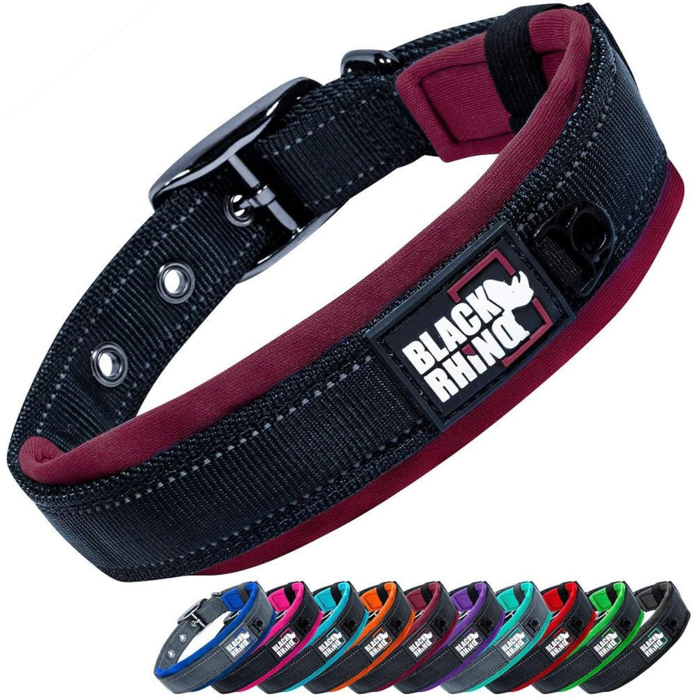 Black Rhino large adjustable burgundy-black collar offers sturdy fit for big dogs