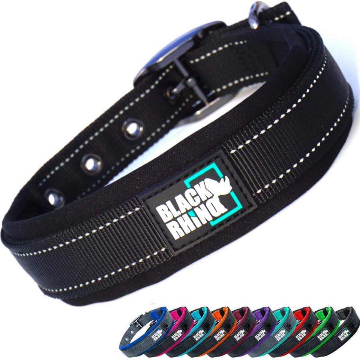 Black Rhino dog collar with adjustable fit for medium dogs during daily walks.