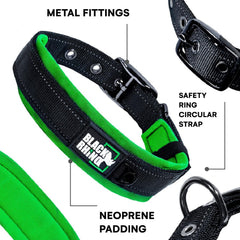 Black Rhino weatherproof dog collar built to withstand rain, mud, and outdoor adventures.