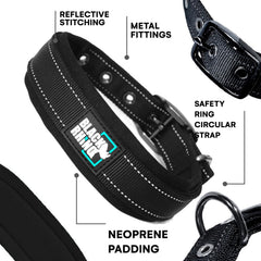 Black Rhino weatherproof dog collar ideal for all-weather adventures with sturdy materials.