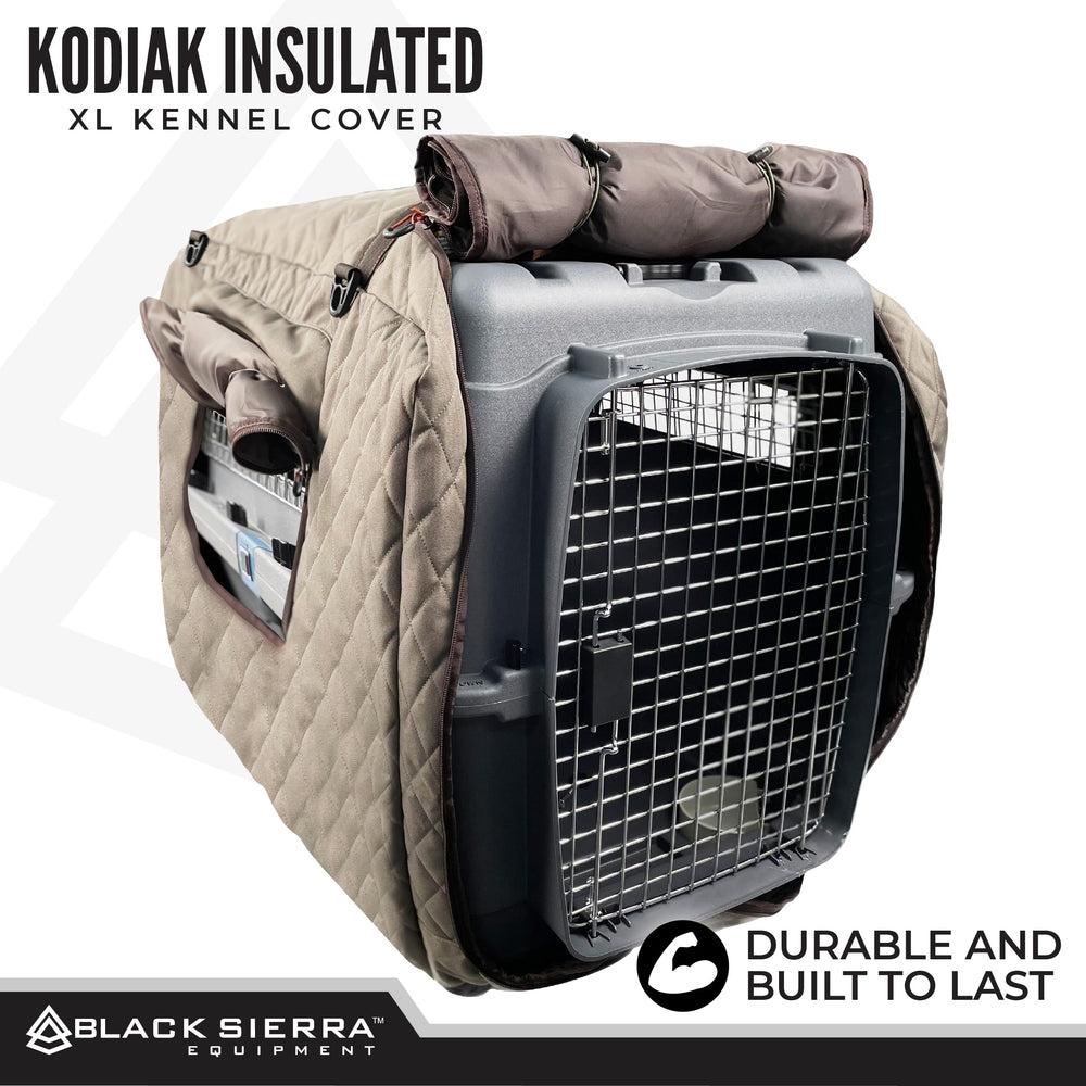 Black Sierra Equipment kennel cover travel-ready image suggests camping compatibility.