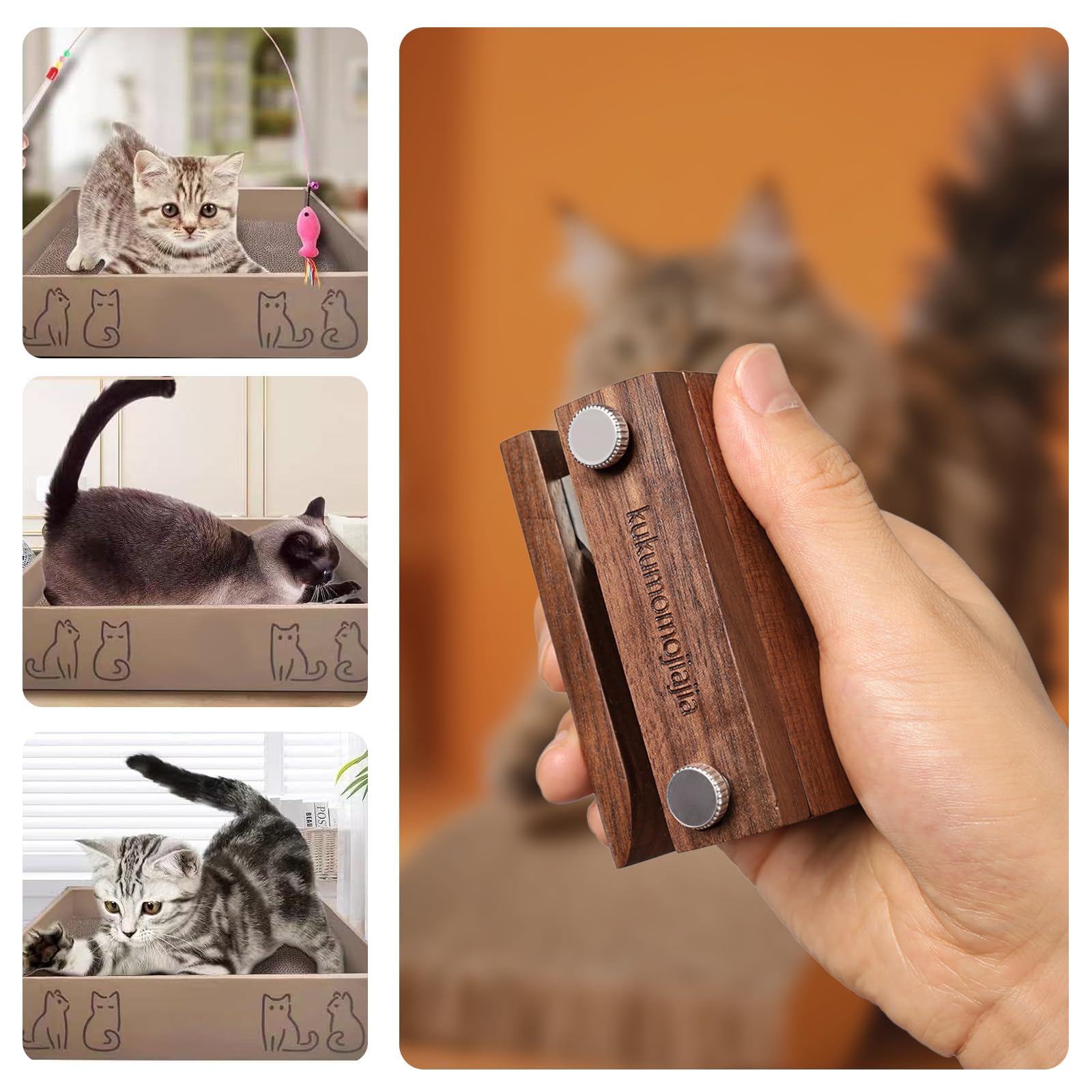 Cat-scratch-board-cutter included-items shows cutter, blades, zip ties
