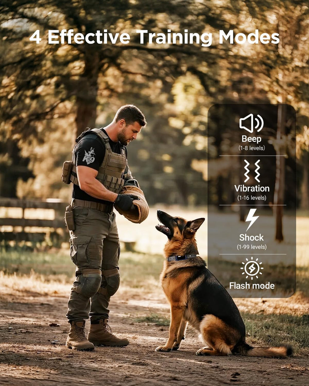 Blackdog collar strobe light emphasizes tracking in low light conditions.