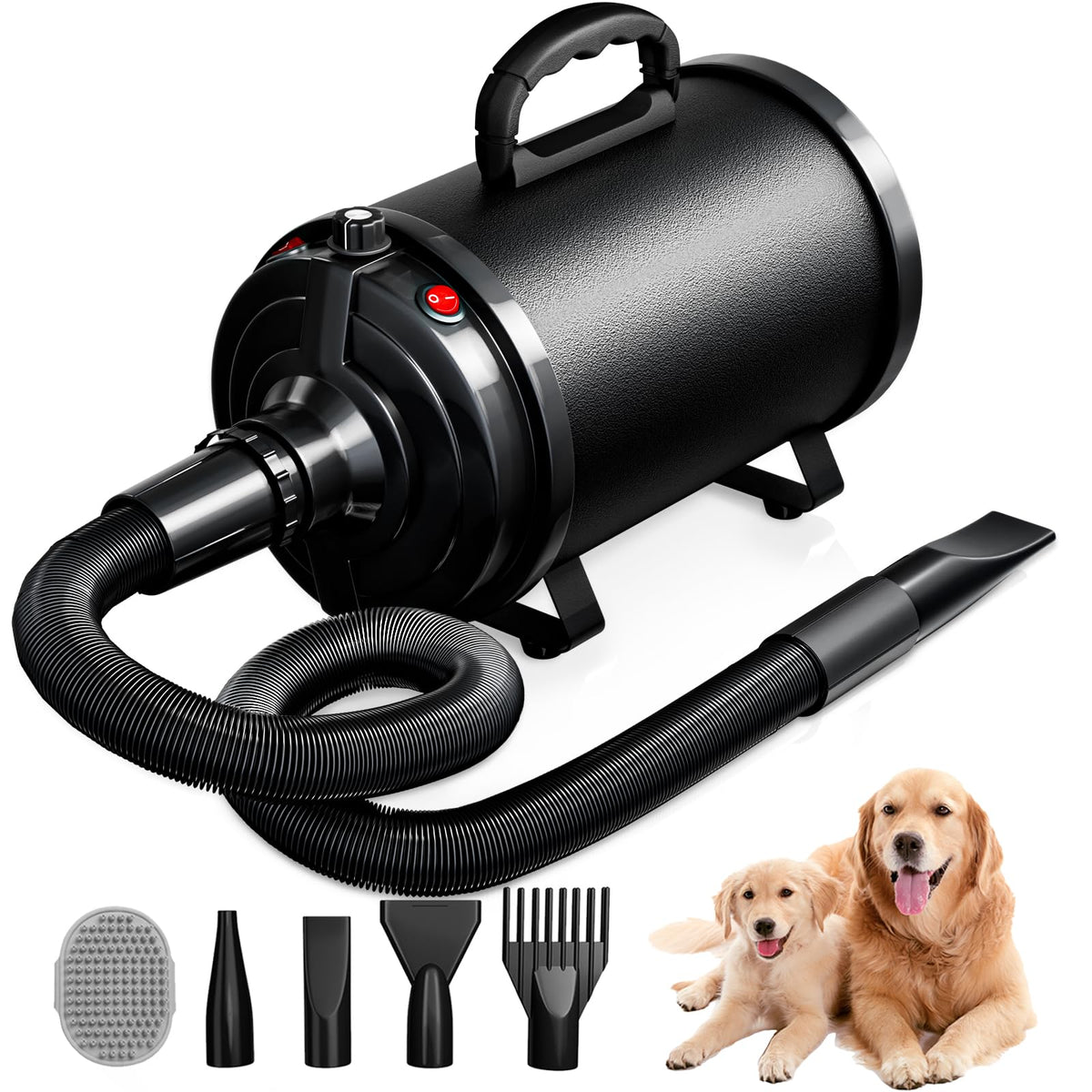Blanlody dog dryer front view shows powerful 3800W motor for efficient grooming