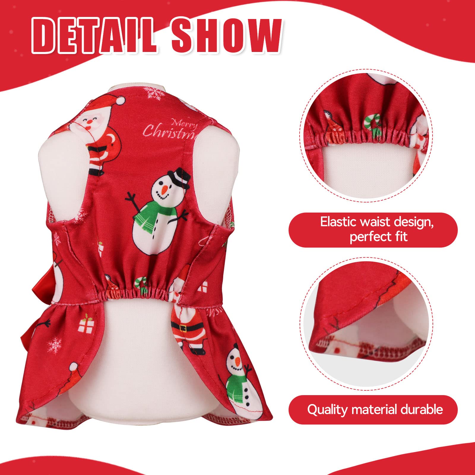 Blaoicni dog Christmas dress elastic waist ensures a comfy, easy fit for varied small-dog bodies.