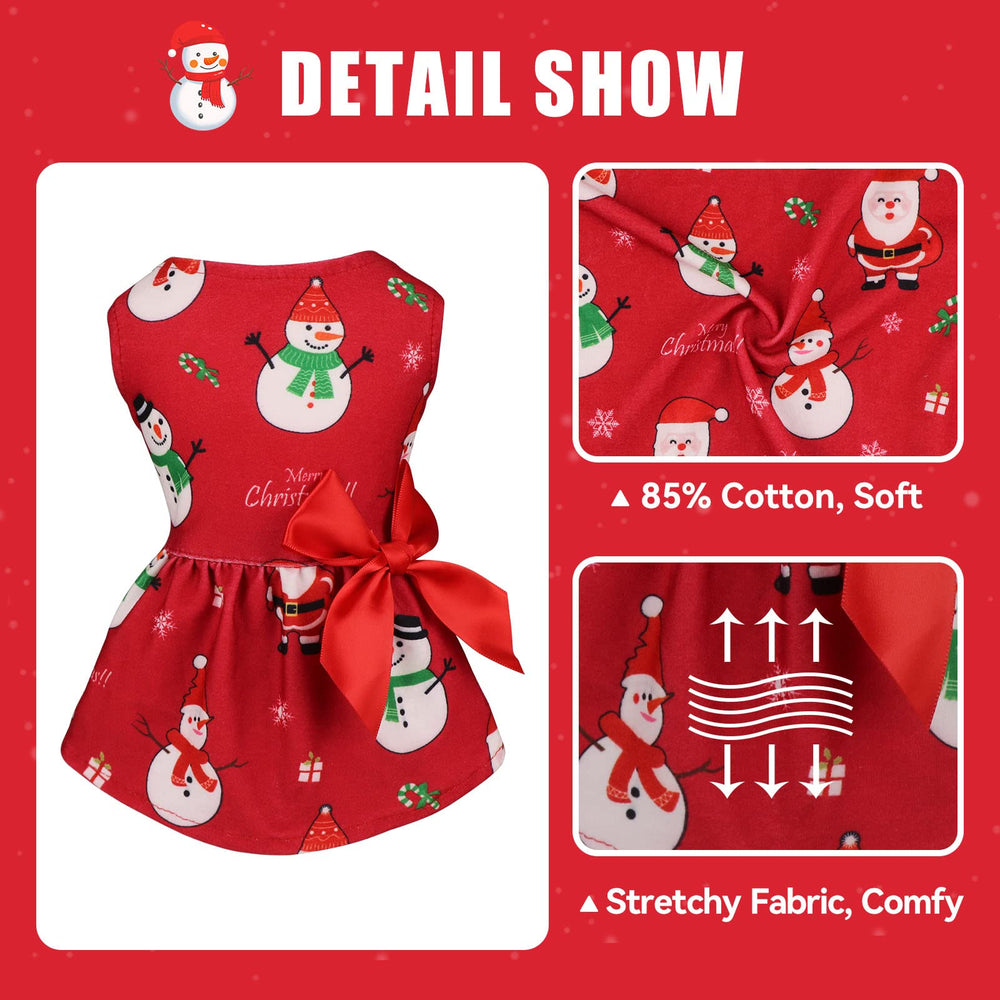 Blaoicni dog Christmas dress Santa pattern highlights cheerful vibes during porch strolls and festive events.