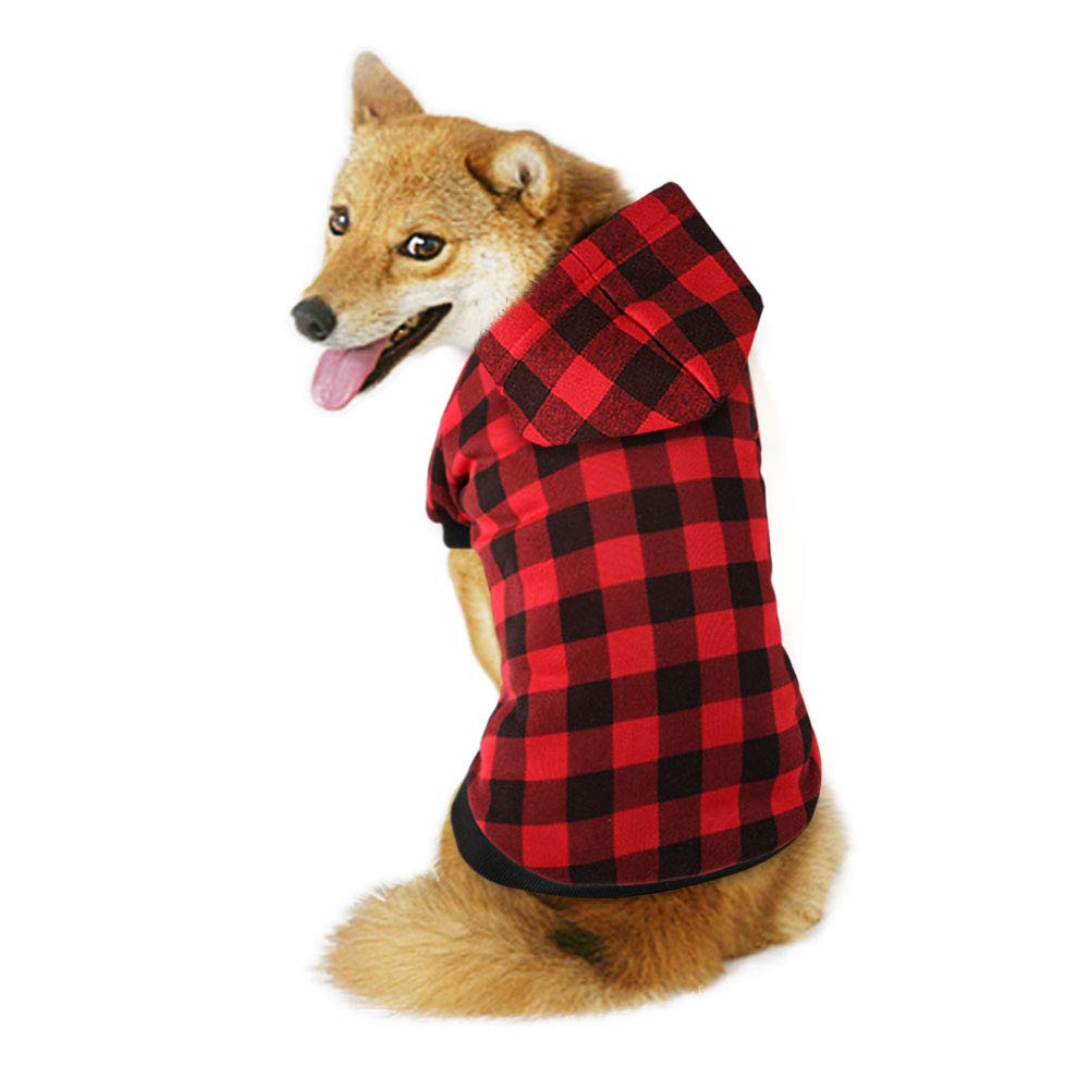 Blaoicni plaid dog hoodie back view showing full-coverage warmth.