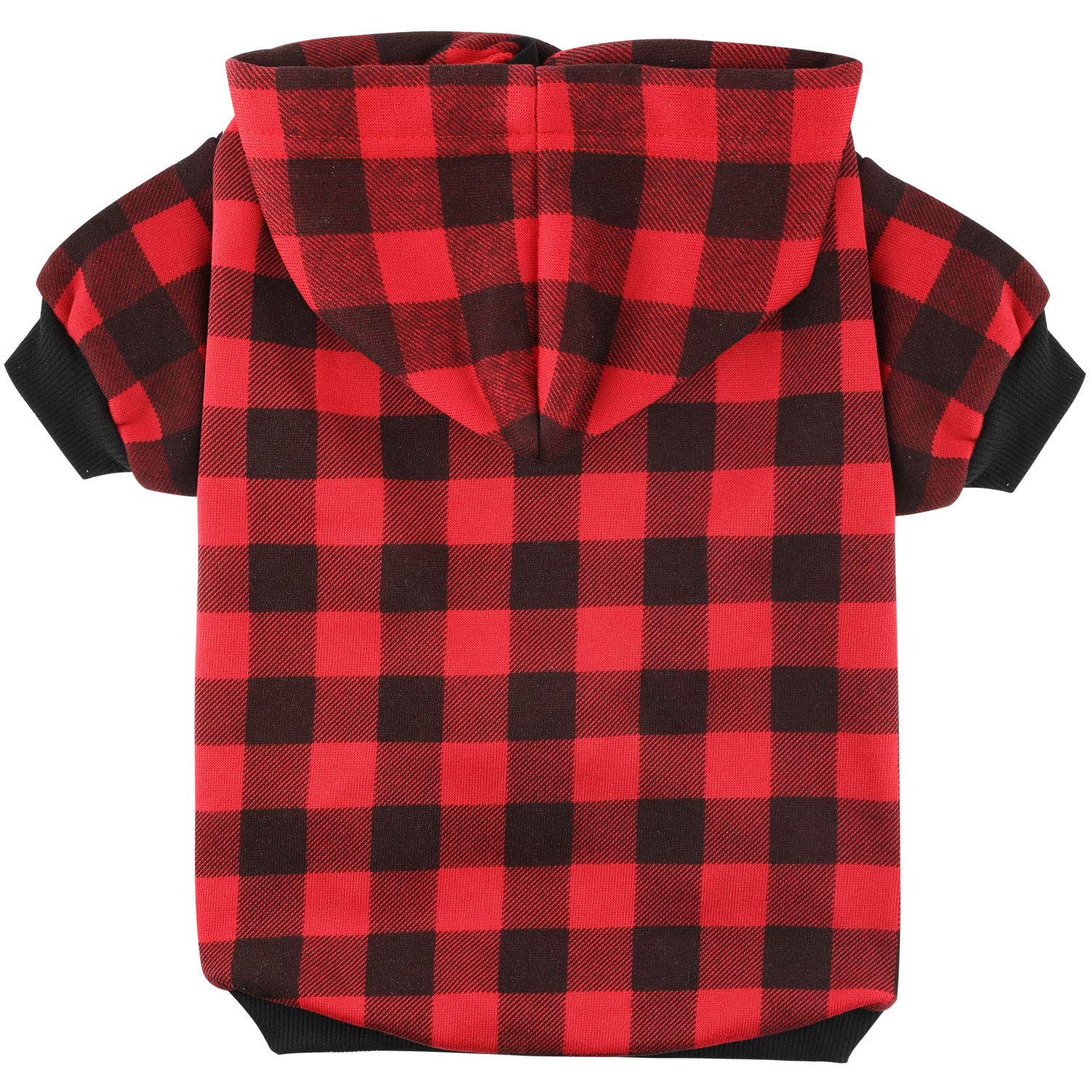 Blaoicni plaid dog hoodie back view features leash hole for easy walks.