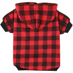 Blaoicni plaid dog hoodie back view features leash hole for easy walks.