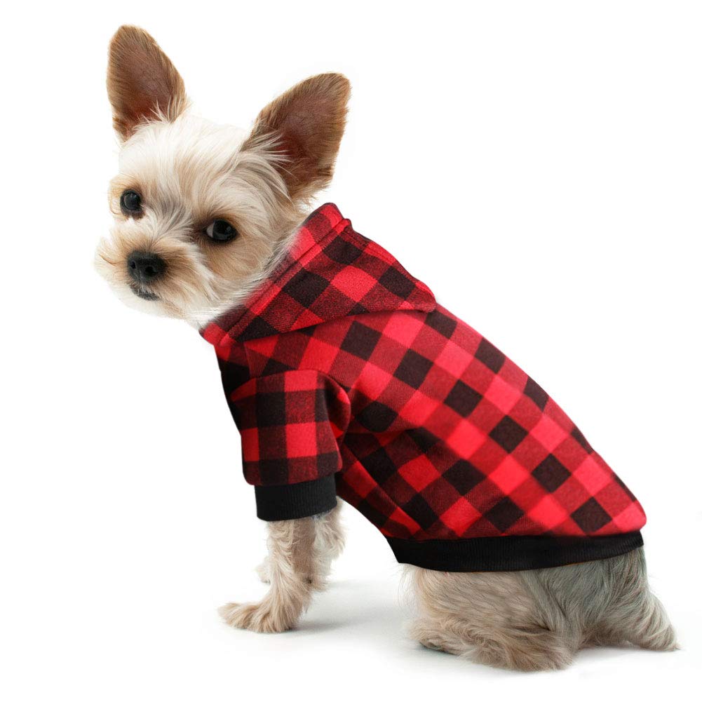 Blaoicni plaid dog hoodie front view shows warm cozy wear for chilly walks