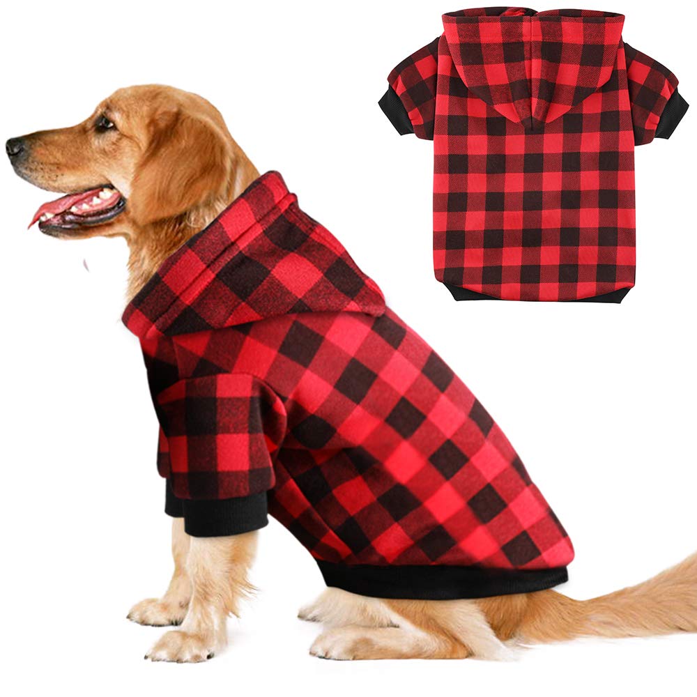 Blaoicni plaid dog hoodie front view shows warm fleece for chilly walks.
