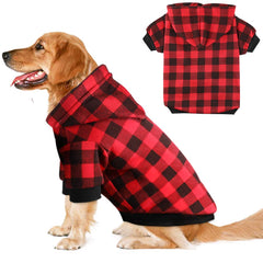 Blaoicni plaid dog hoodie front view shows warm fleece for chilly walks.