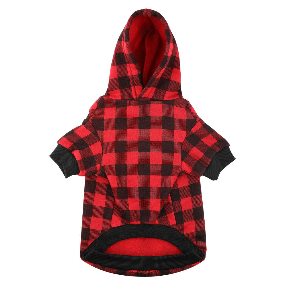 Blaoicni plaid dog hoodie left side with comfortable silhouette.