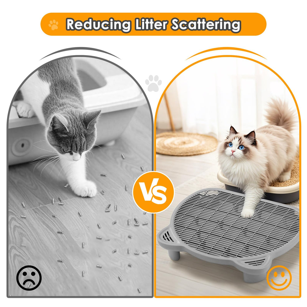 Blata Litter Catching Step with height-adjustable legs eases access for kittens.