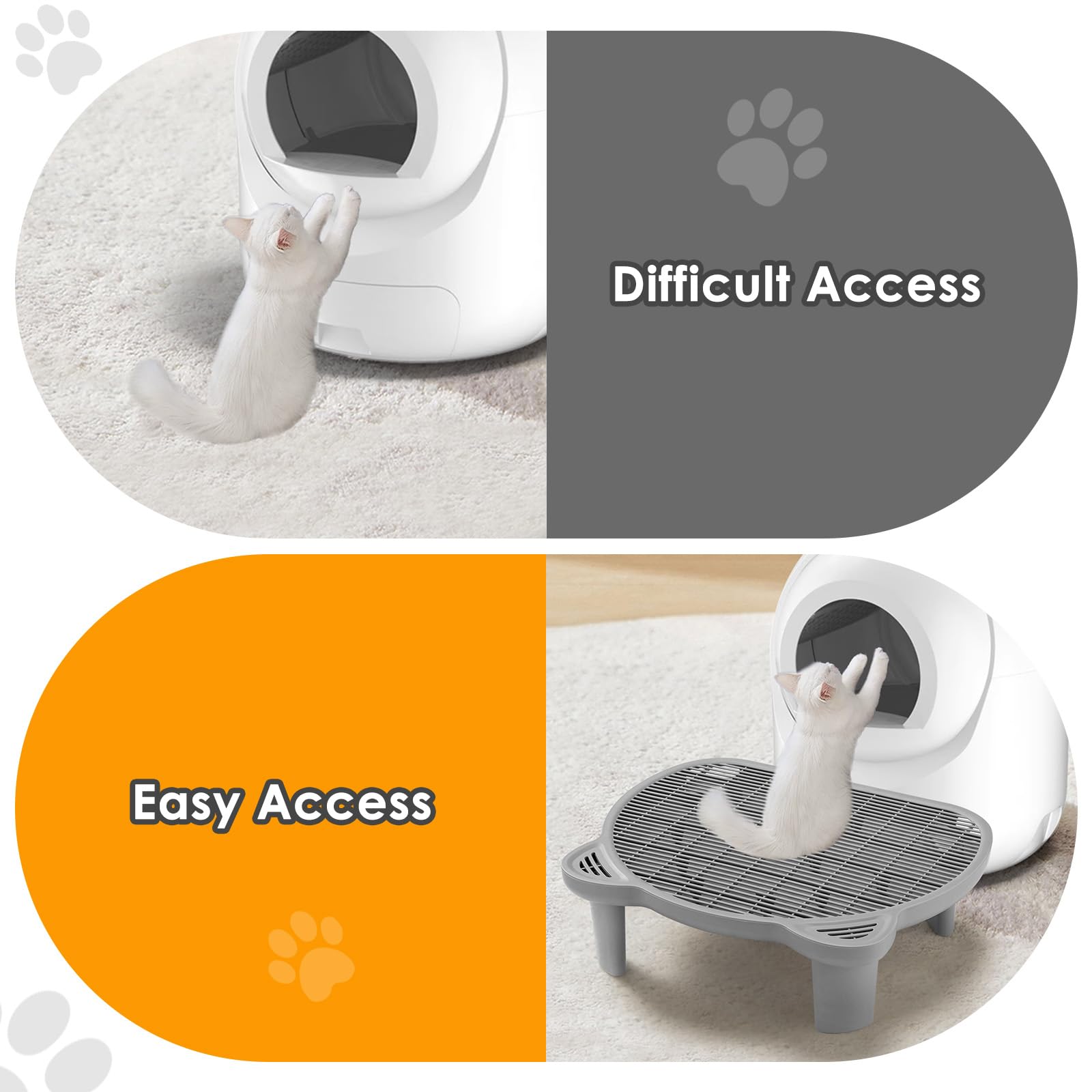Blata Litter Catching Step near an automatic litter box enhances cleanliness.