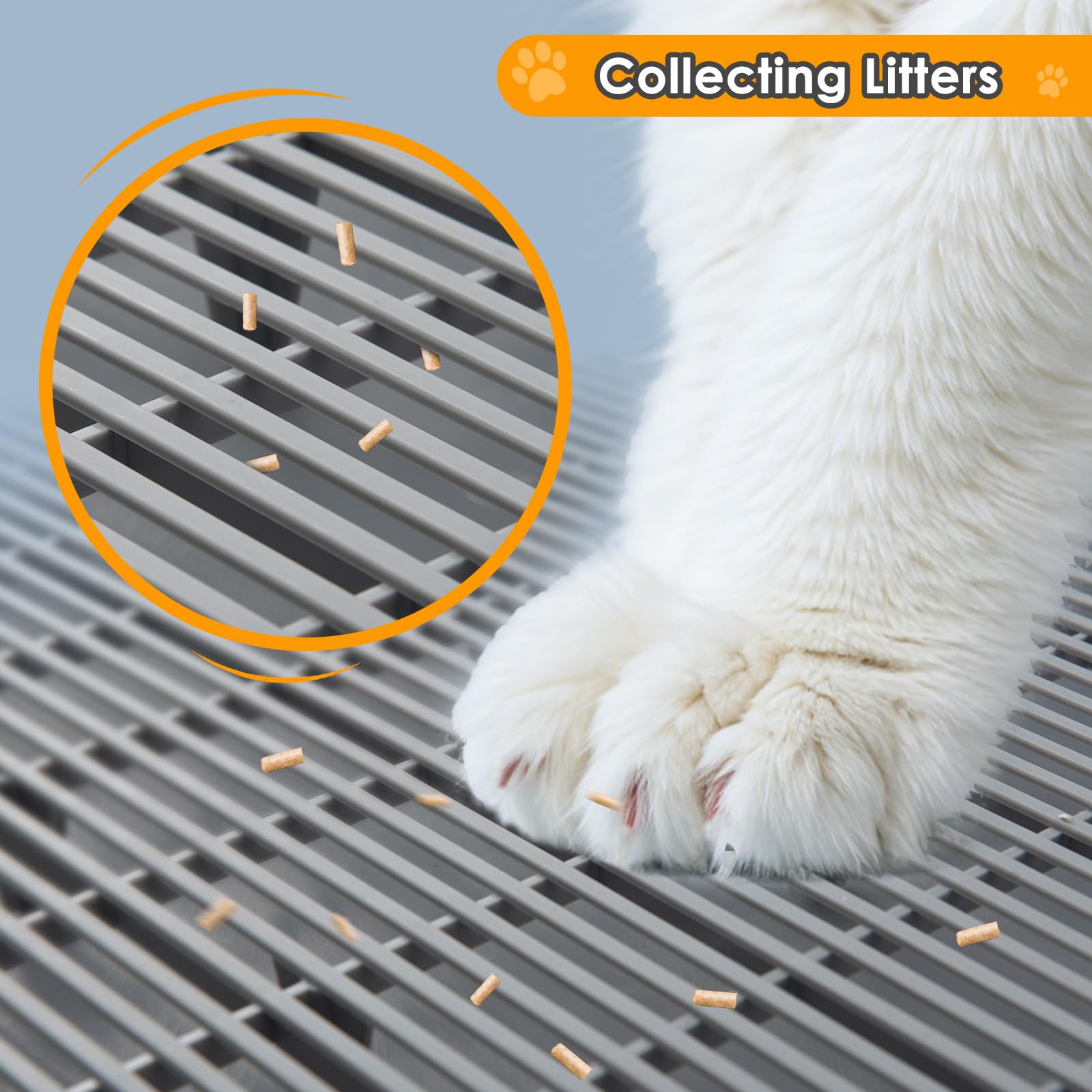 Blata Litter Catching Step side profile shows adjustable legs for various cats.