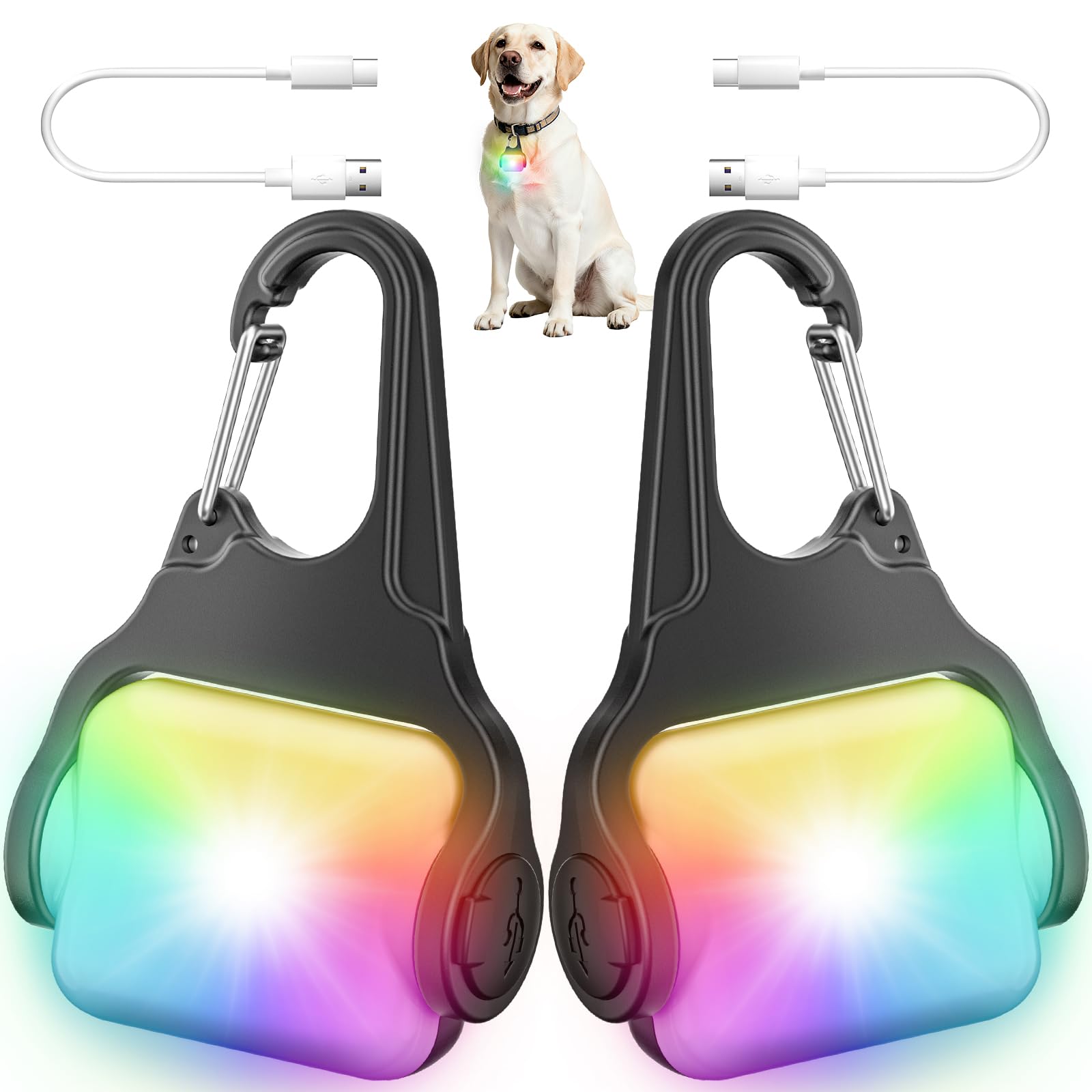 BLBS dog collar light front view shows bright clip-on visibility for night walks