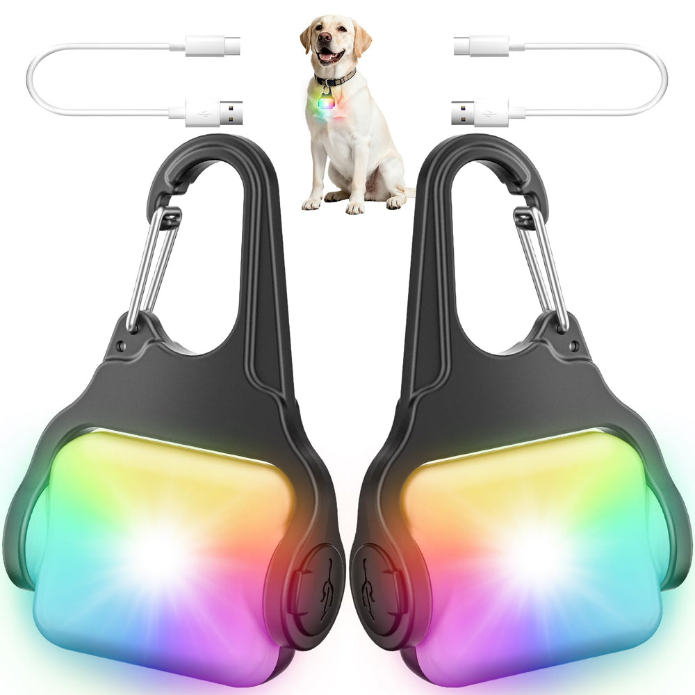 BLBS dog collar light front view shows bright clip-on visibility for night walks