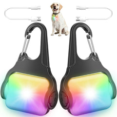 BLBS dog collar light front view shows bright clip-on visibility for night walks