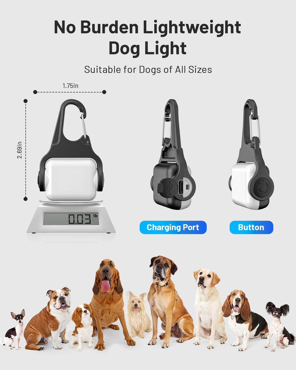 BLBS dog collar light night-walking use for runners, campers, and climbers