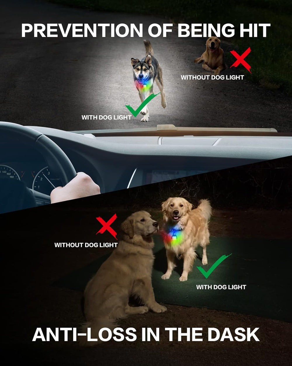 BLBS dog collar light rechargeable battery showcases long-lasting USB power for adventures