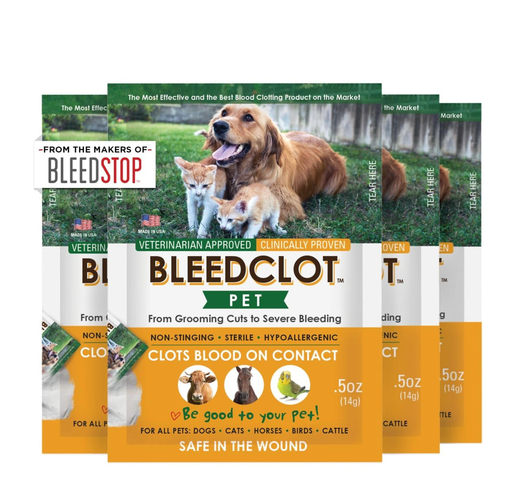 BleedClot Pet powder jar shows quick bleeding control benefits for wounds