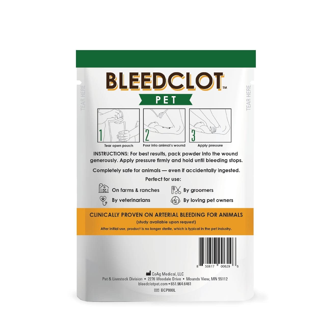 BleedClot Pet powder being applied to animal wound for rapid care