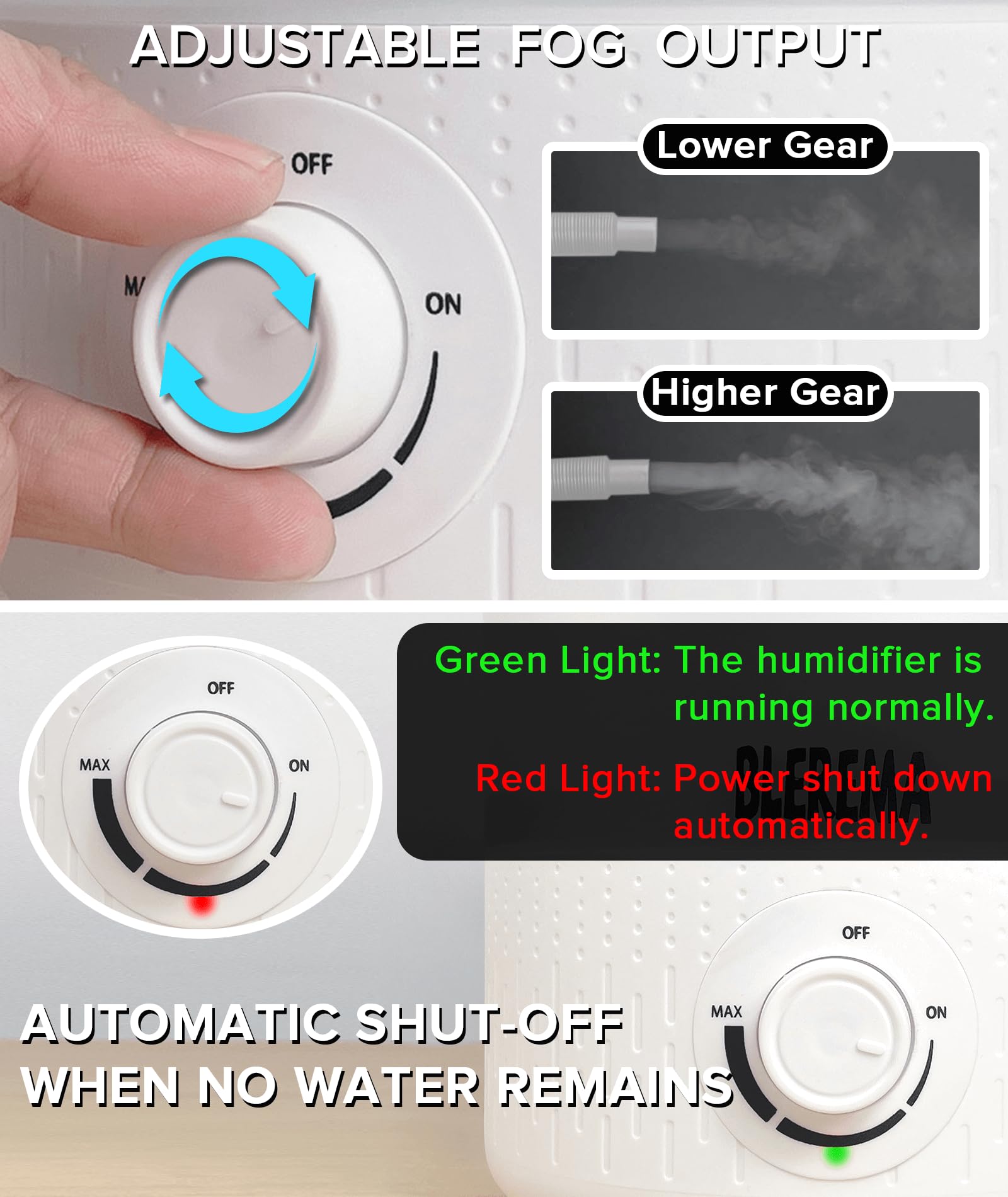 BLEREMA dry-run protection auto-stops the device when the reservoir runs low