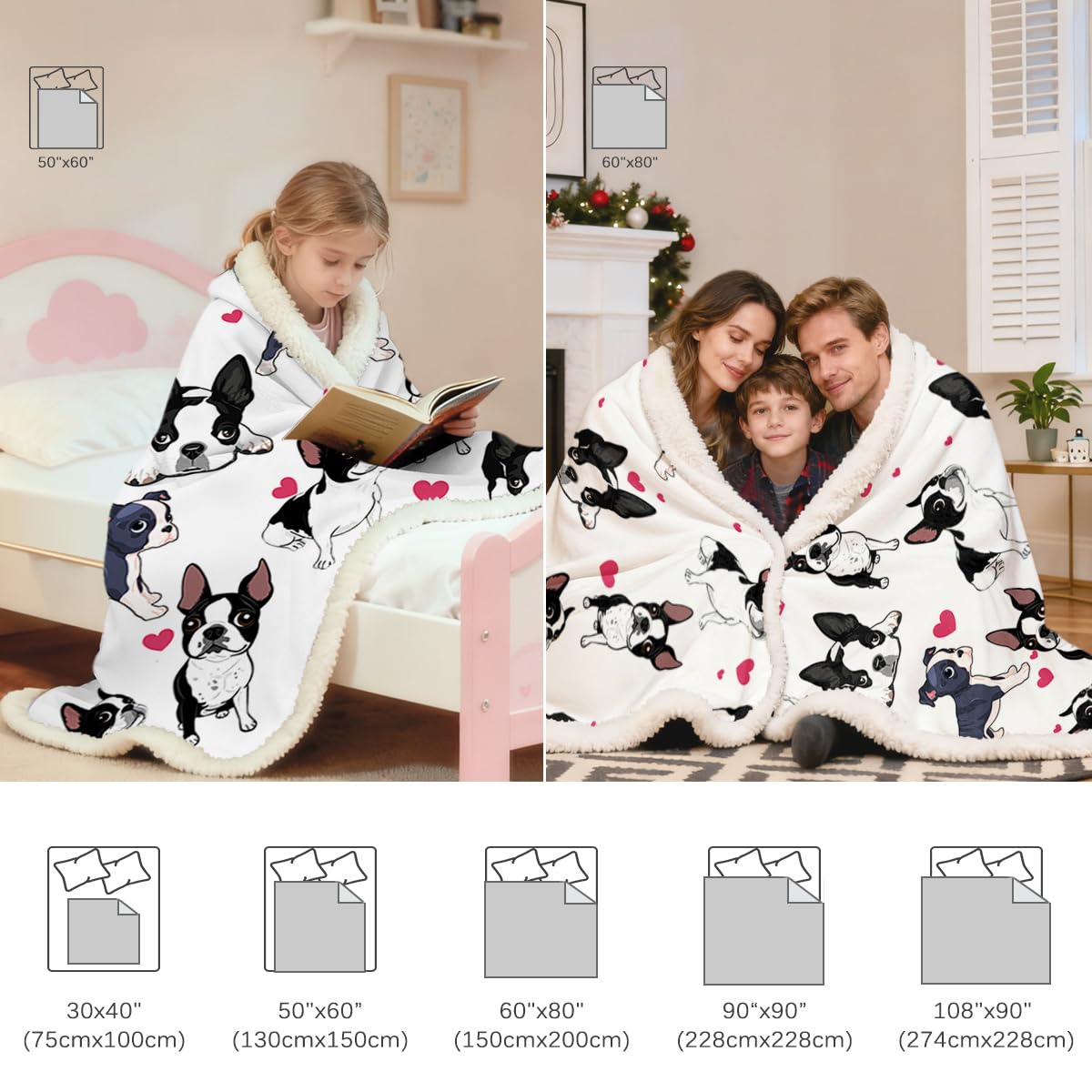BlessLiving Boston Terrier Blanket with red heart, perfect gift for pet lovers
