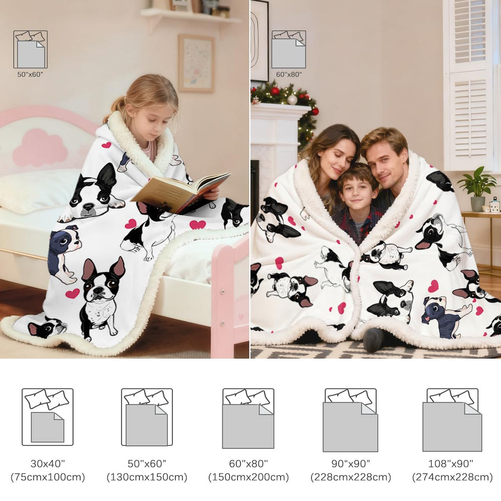 BlessLiving Boston Terrier Blanket with red heart, perfect gift for pet lovers