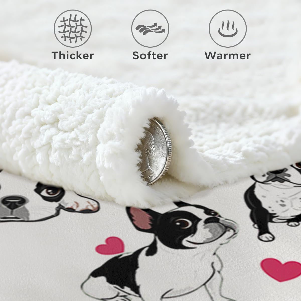 BlessLiving Boston Terrier Blanket resting on a couch ready for snuggling